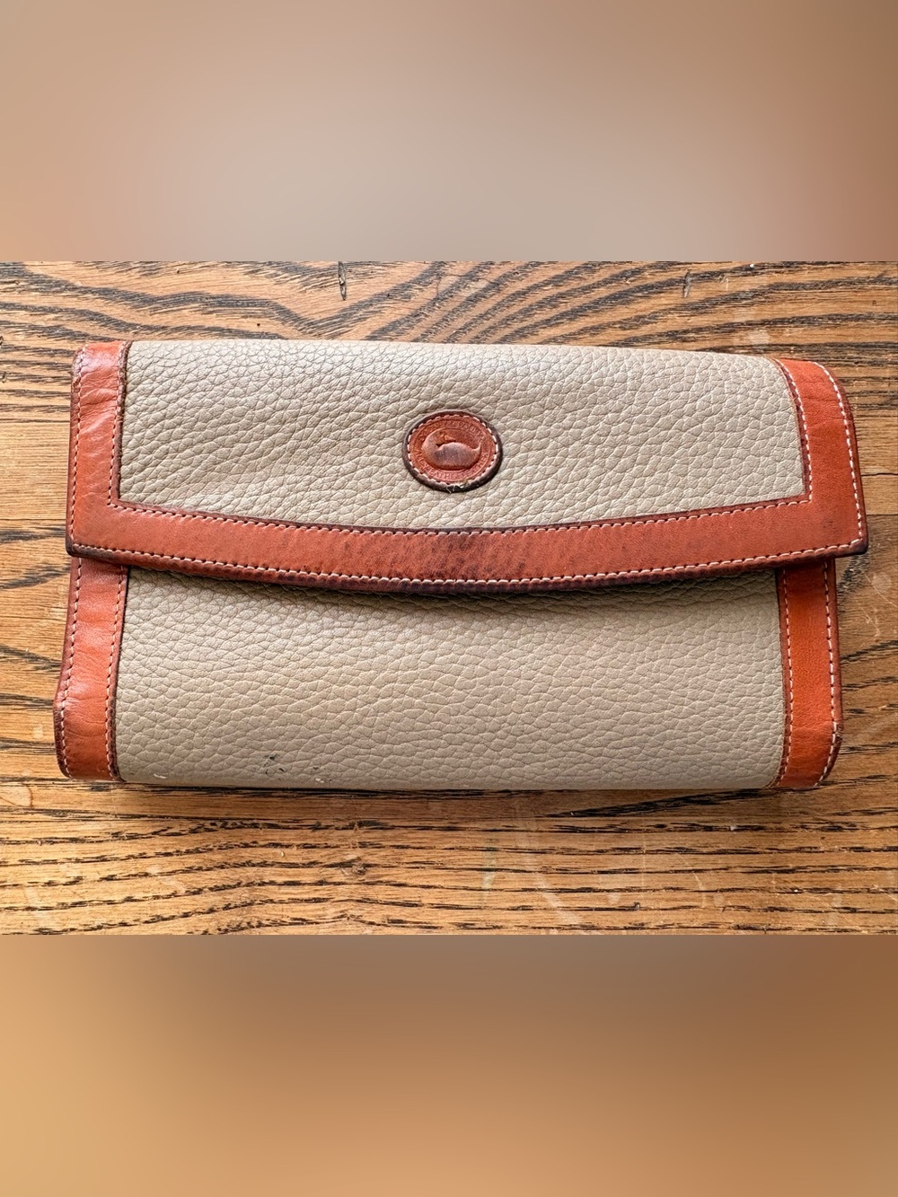Donkey & Bourke Women's Taupe Leather Clutch with Brown Trim